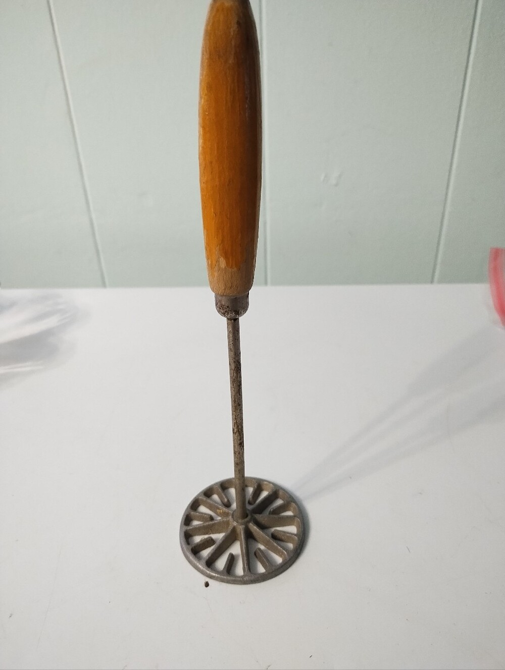 Primitive Wood-Handle Antique Steel Potato Masher Decor
